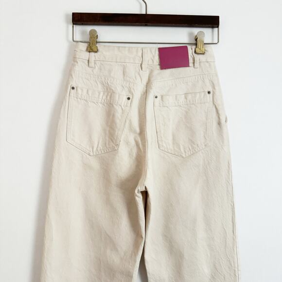 ZARA High Rise Cuffed Straight Leg Pants Cream 00 - Picture 5 of 8